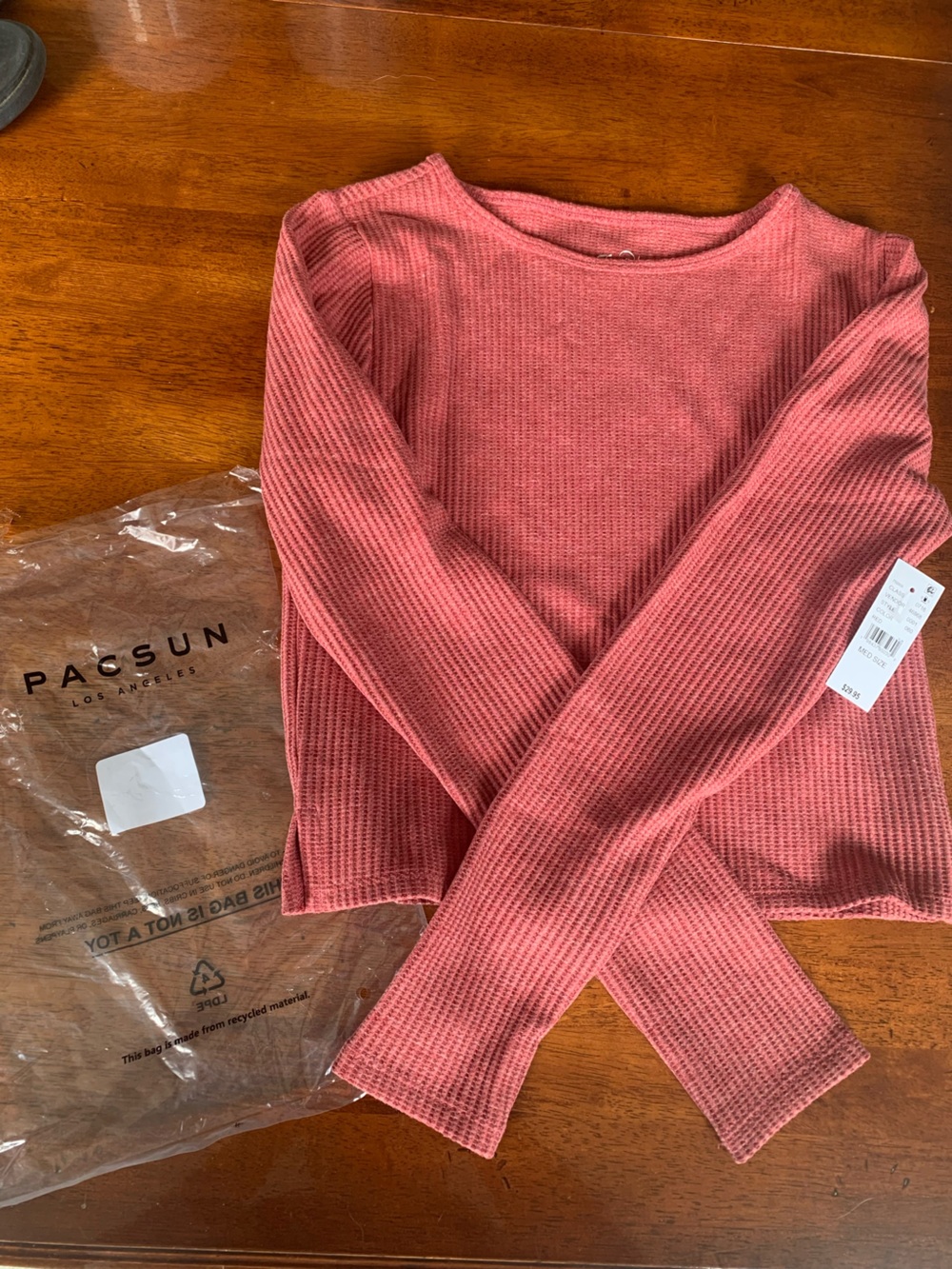 PacSun Women's Pinkish Red Crop Waffle Knit Long Sleeve
